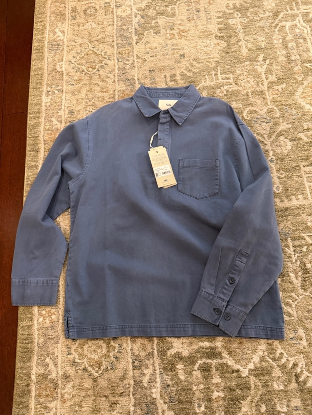 Folk Men’s Long-Sleeve Button-Down Shirt in Slate Blue
